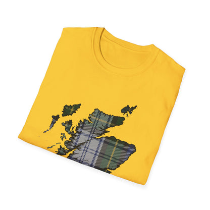 Tartan Scotland Map Softstyle Unisex T-Shirt - Gordon Dress Tartan Tee