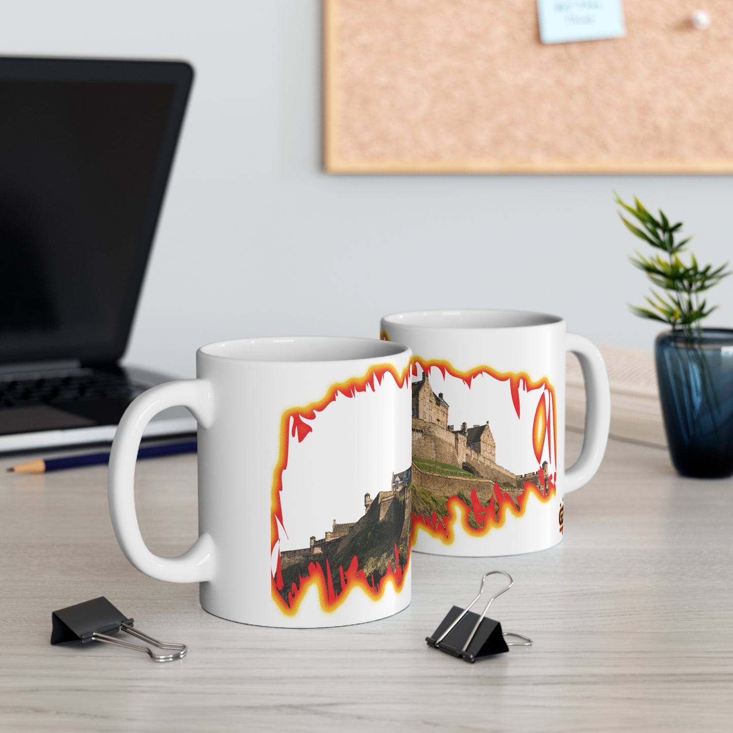 Edinburgh Castle Fire Effect Photo Mug, White