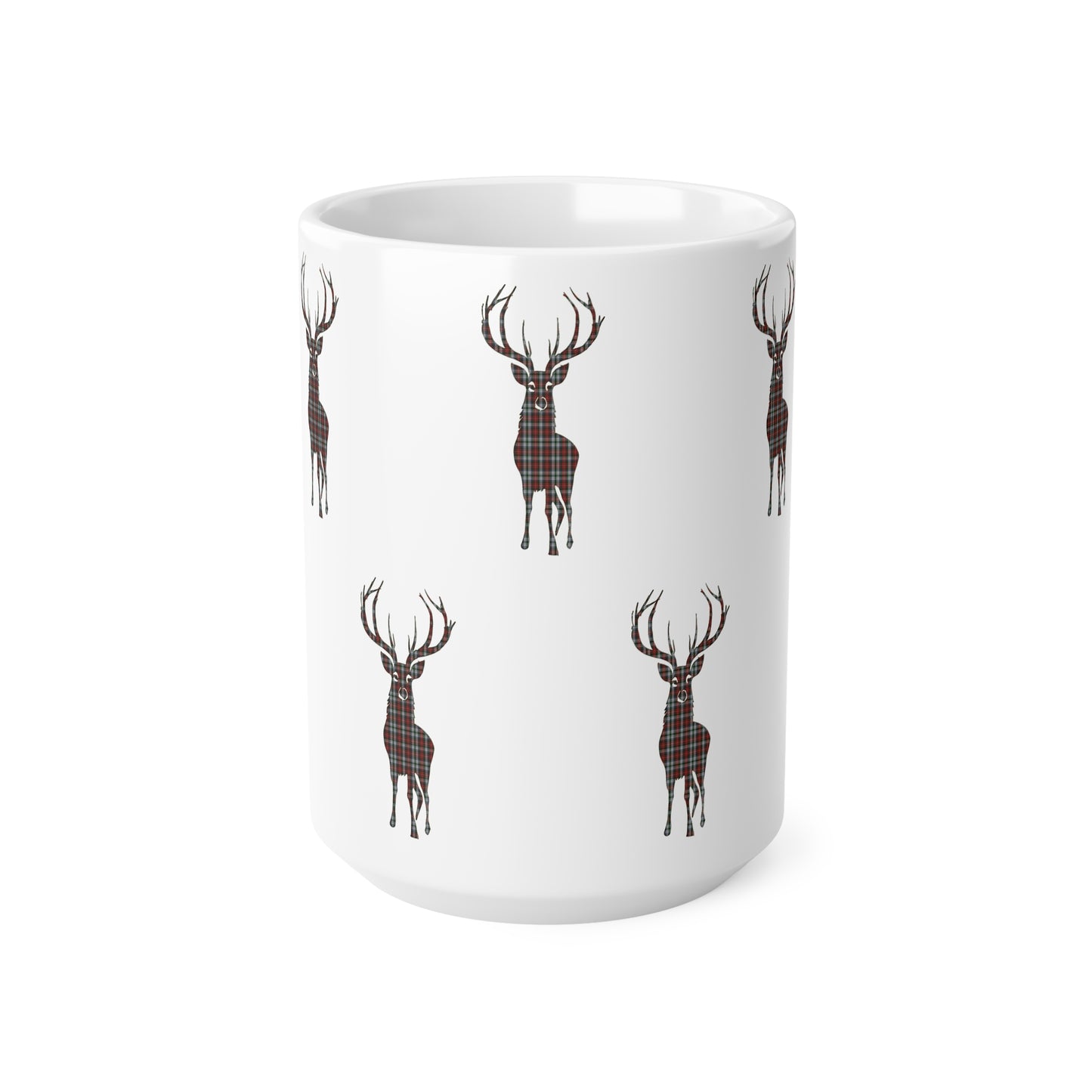 Tartan Stag Mug - Stewart Tartan, Coffee Cup, Tea Cup, Scotland, White