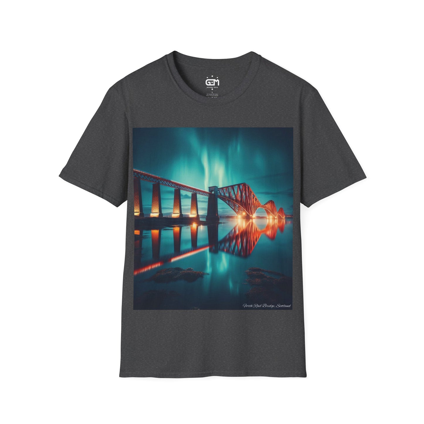 Forth Rail Bridge with Northern Lights Softstyle T-Shirt, Unisex Tee, Scotland Shirt, Scottish Landmark, Nature, Scenery, Various Colours