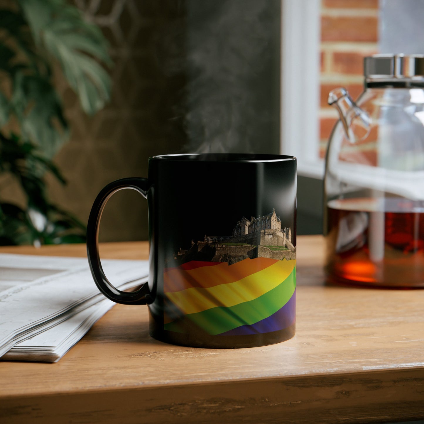 Pride Flag Rock Edinburgh Castle Photo Mug, Black