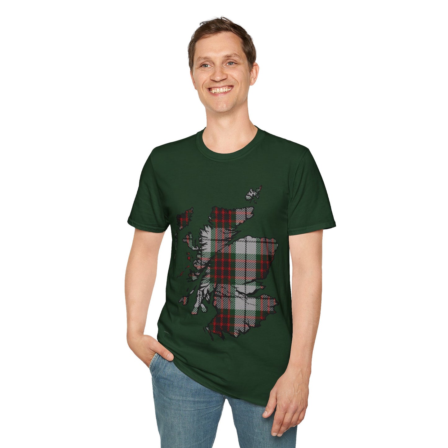 Scotland Tartan Map Softstyle Unisex T-Shirt, Fraser Dress Tartan, Various Colours