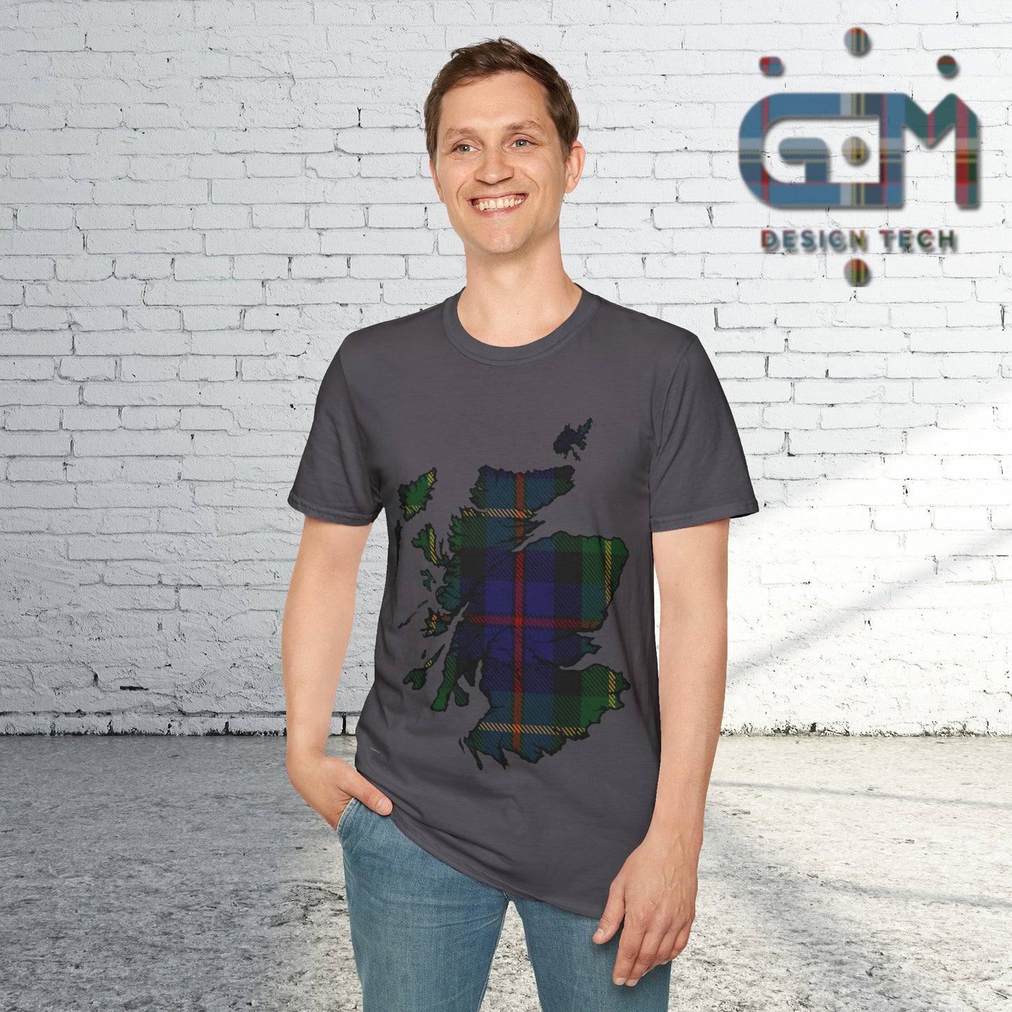 Scotland Tartan Map Softstyle Unisex T-Shirt, Farquharson Tartan, Various Colours