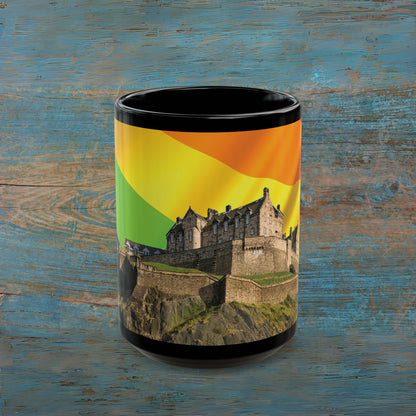 Edinburgh Castle Pride Flag Sky Photo Mug, Black