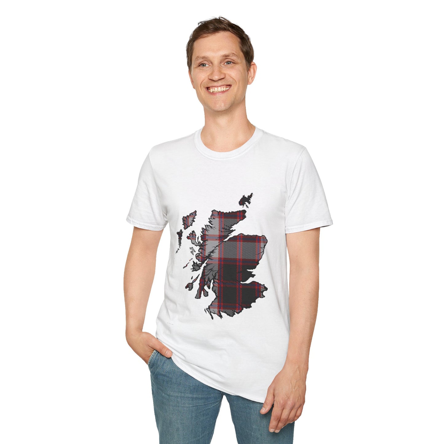 Scotland Tartan Map Softstyle Unisex T-Shirt - MacPherson Tartan Tee