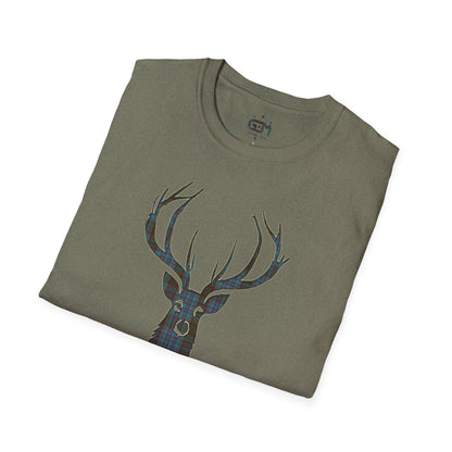 Tartan Stag Softstyle T-Shirt - Anderson Tartan, Unisex Tee, Scottish Scenery, Various Colours