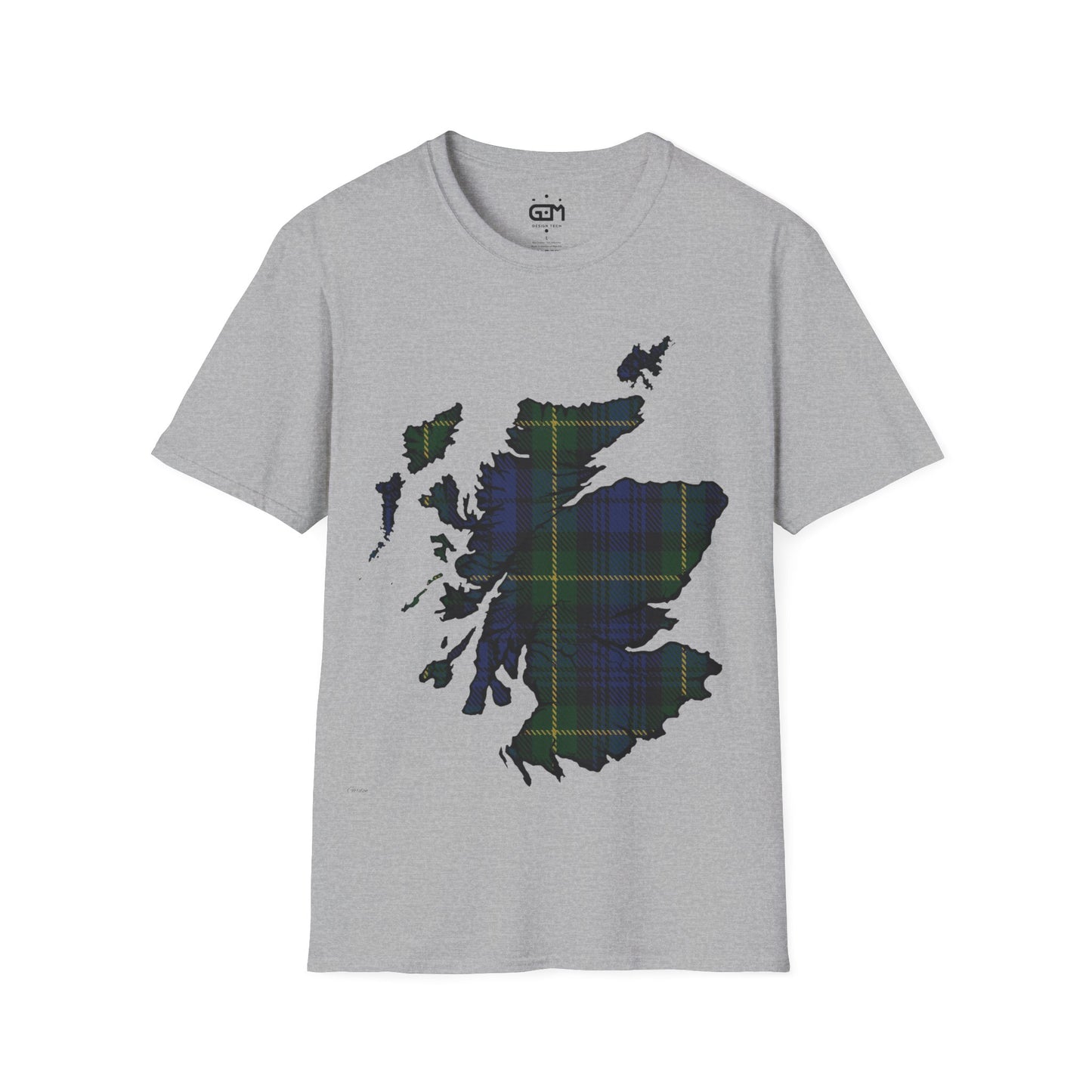 Scotland Tartan Map Softstyle Unisex T-Shirt, Gordon Tartan, Various Colours