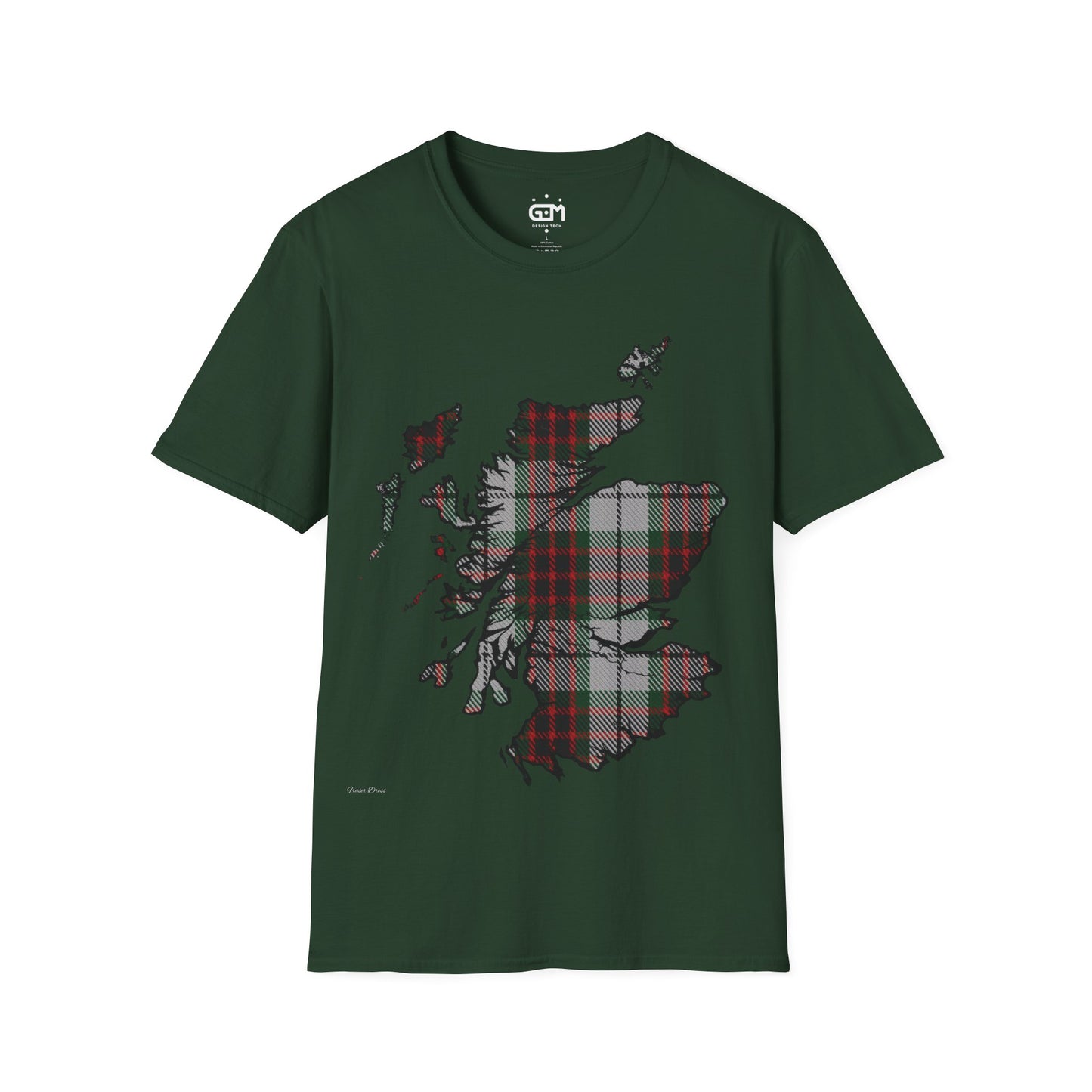 Scotland Tartan Map Softstyle Unisex T-Shirt, Fraser Dress Tartan, Various Colours