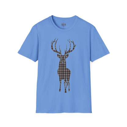 Tartan Stag Softstyle T-Shirt - Fraser Tartan, Unisex Tee, Scottish Scenery, Various Colours