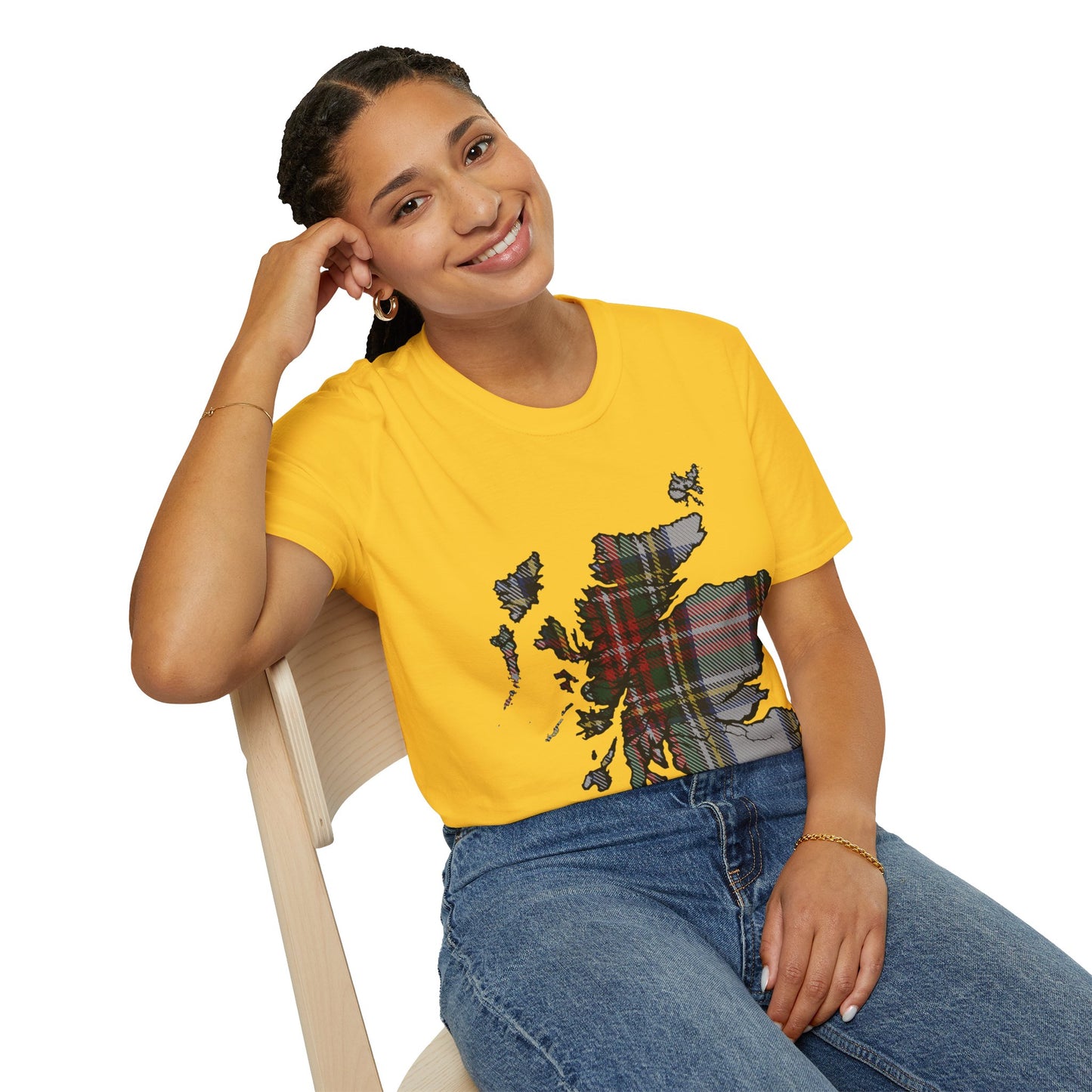 Scotland Tartan Map Softstyle Unisex T-Shirt, Stewart Dress Tartan, Various Colours