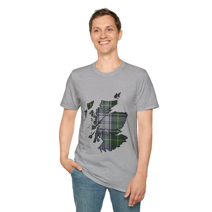 Scotland Tartan Map Softstyle Unisex T-Shirt - Gordon Dress Tartan Tee