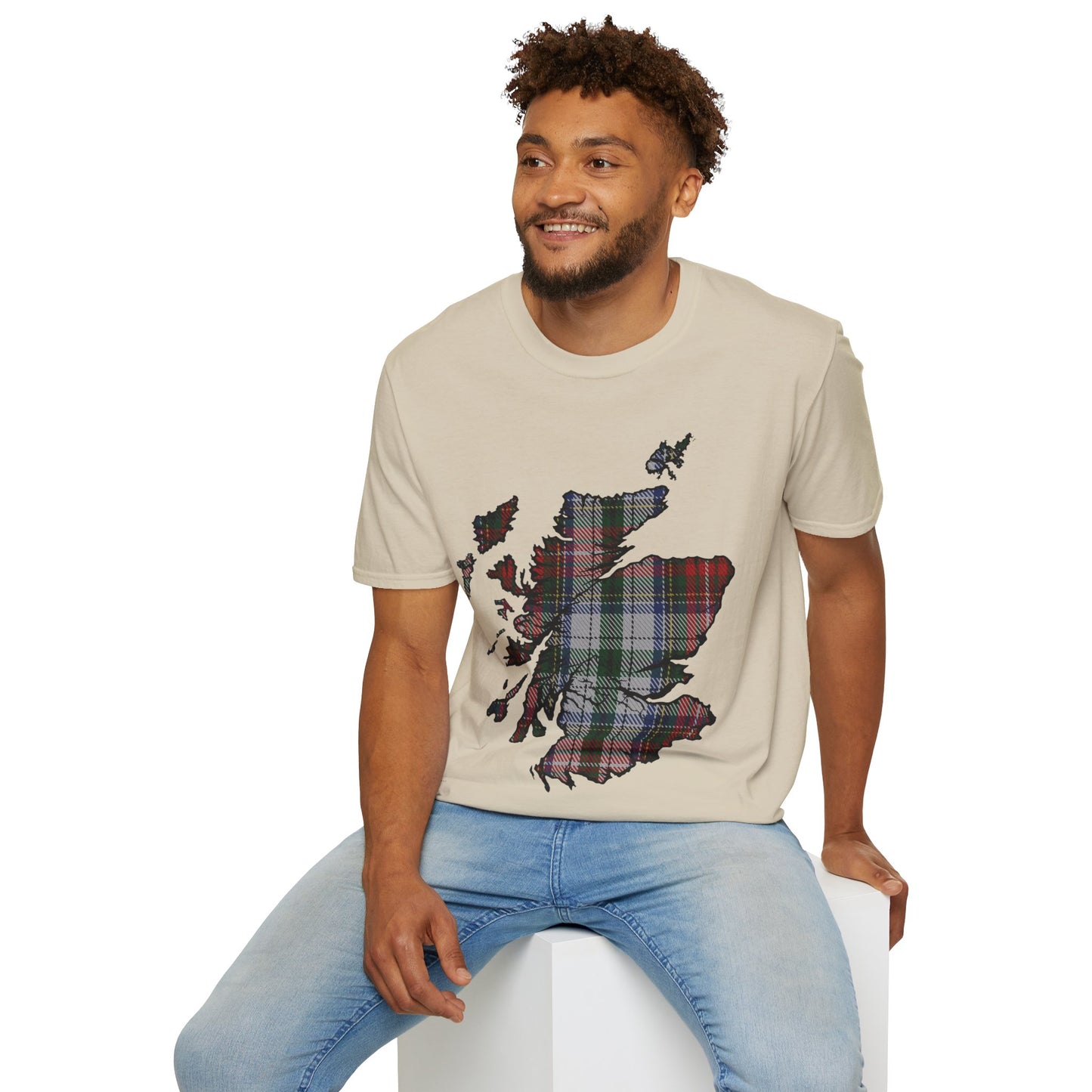 Scotland Tartan Map Softstyle Unisex T-Shirt, Stewart Tartan, Various Colours