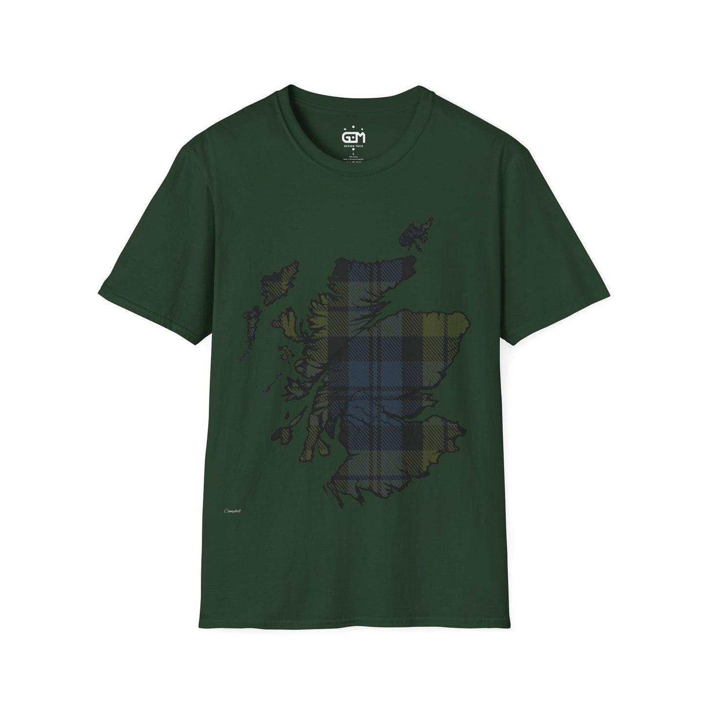 Scotland Tartan Map Softstyle Unisex T-Shirt, Campbell Tartan, Various Colours