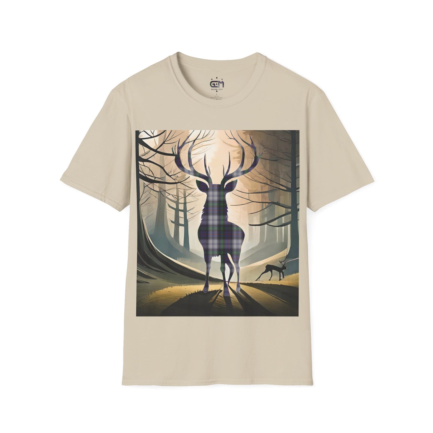 Stag Tartan Silhouette Softstyle T-Shirt - Argyle Dress Tartan, Unisex Tee, Scottish Scenery, Various Colours