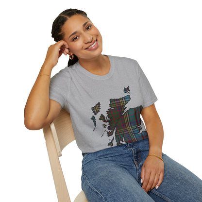 Scotland Tartan Map Softstyle Unisex T-Shirt, Anderson Tartan, Various Colours