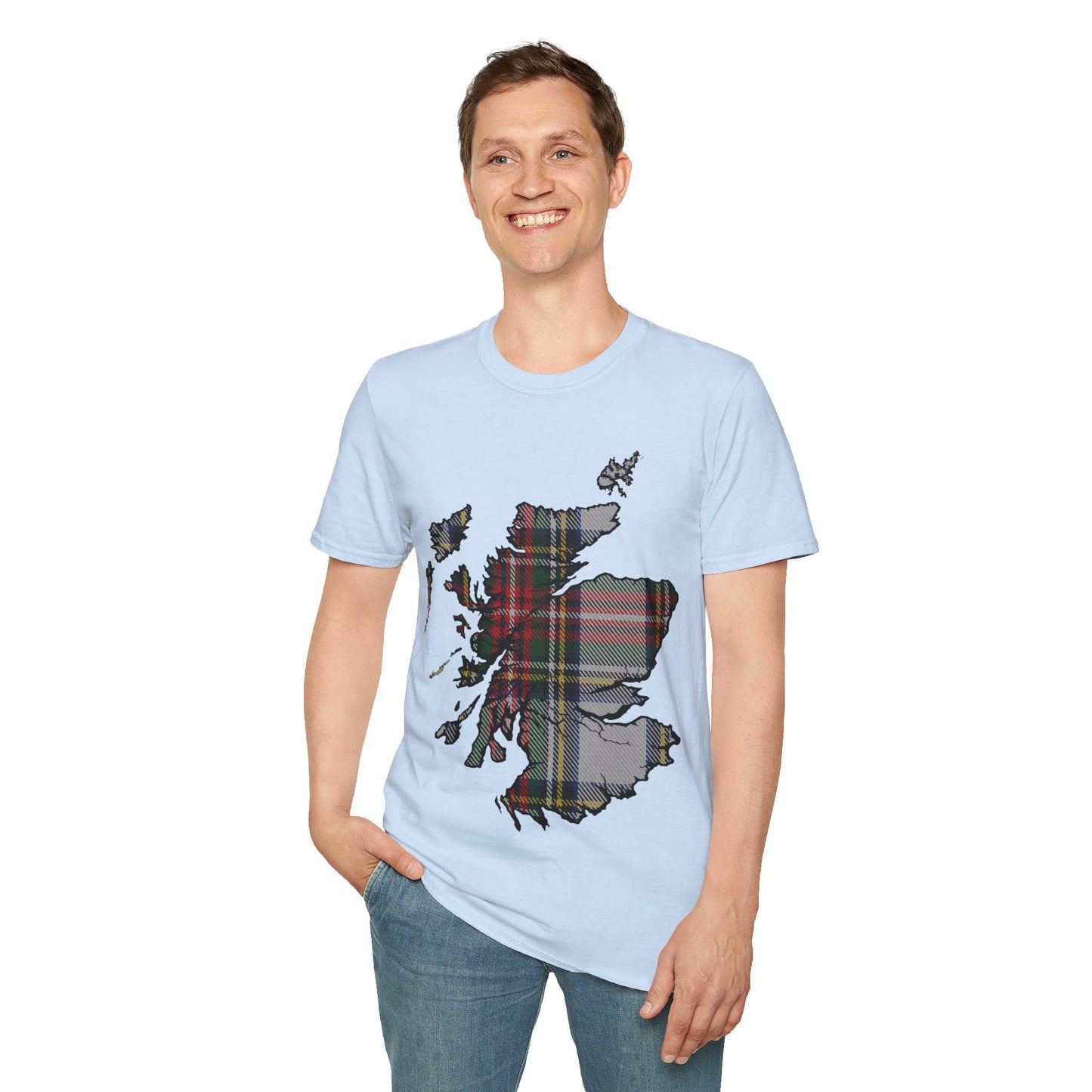 Scotland Tartan Map Softstyle Unisex T-Shirt, Stewart Dress Tartan, Various Colours