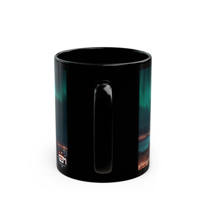 Edinburgh Castle Northern Lights Mug, Coffee Cup, Tea Cup, Scottish Art, Scottish Landmarks, Scottish Nature, Black