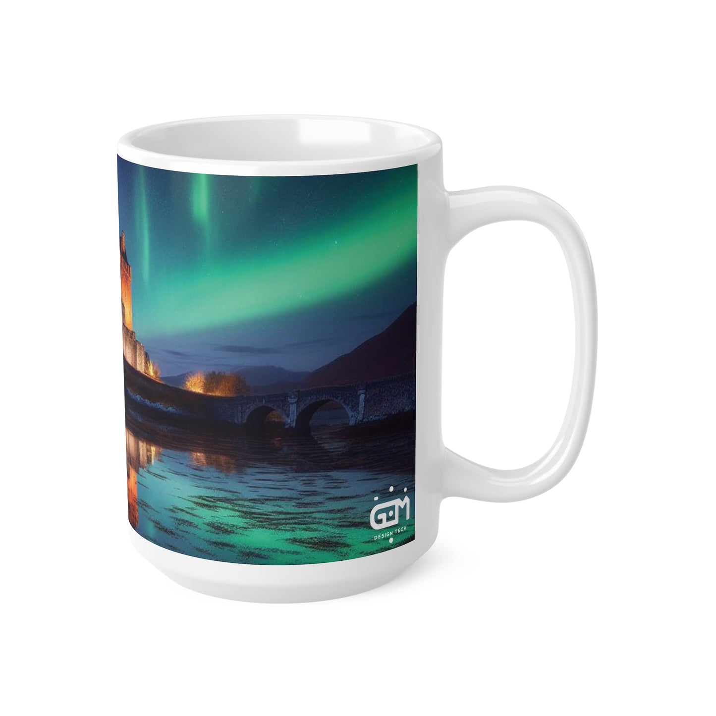 Eilean Donan Castle Northern Lights Mug, Coffee Cup, Tea Cup, Scottish Art, Scottish Landmarks, Scottish Nature, White