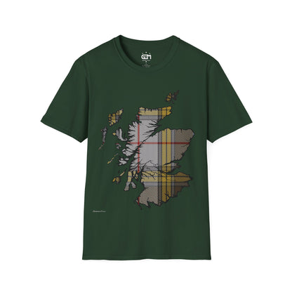 Scotland Tartan Map Softstyle Unisex T-Shirt, Buchanan Dress Tartan, Various Colours