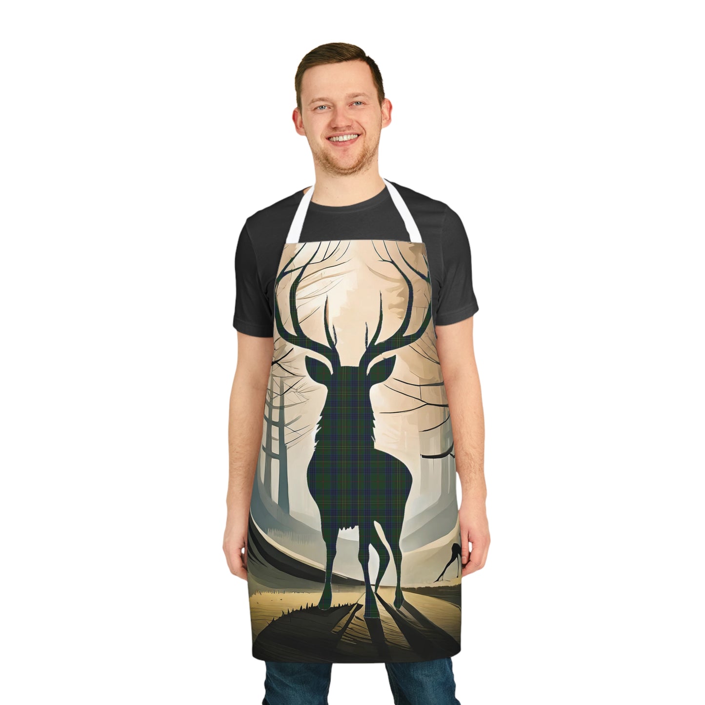 Tartan Stag Woodland Scene Apron - Kennedy Tartan, Scottish Cooking Apparel, Chef Accessory