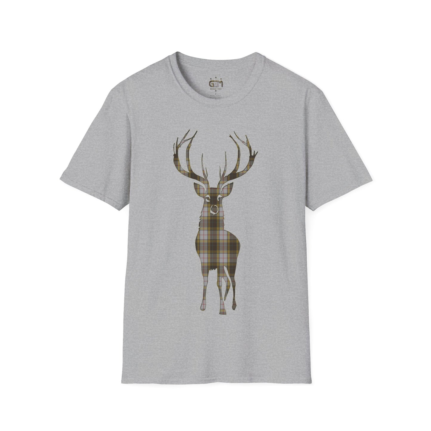 Tartan Stag Softstyle T-Shirt - Buchanan Tartan, Unisex Tee, Scottish Scenery, Various Colours