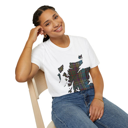 Scotland Tartan Map Softstyle Unisex T-Shirt, Anderson Tartan, Various Colours