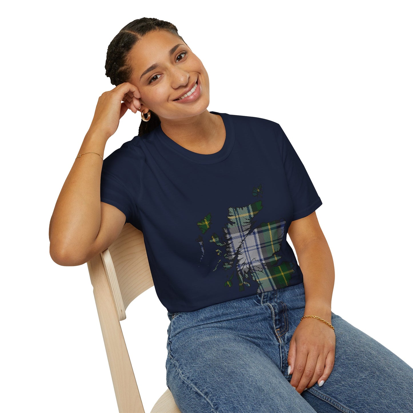 Scotland Tartan Map Softstyle Unisex T-Shirt - Gordon Dress Tartan Tee