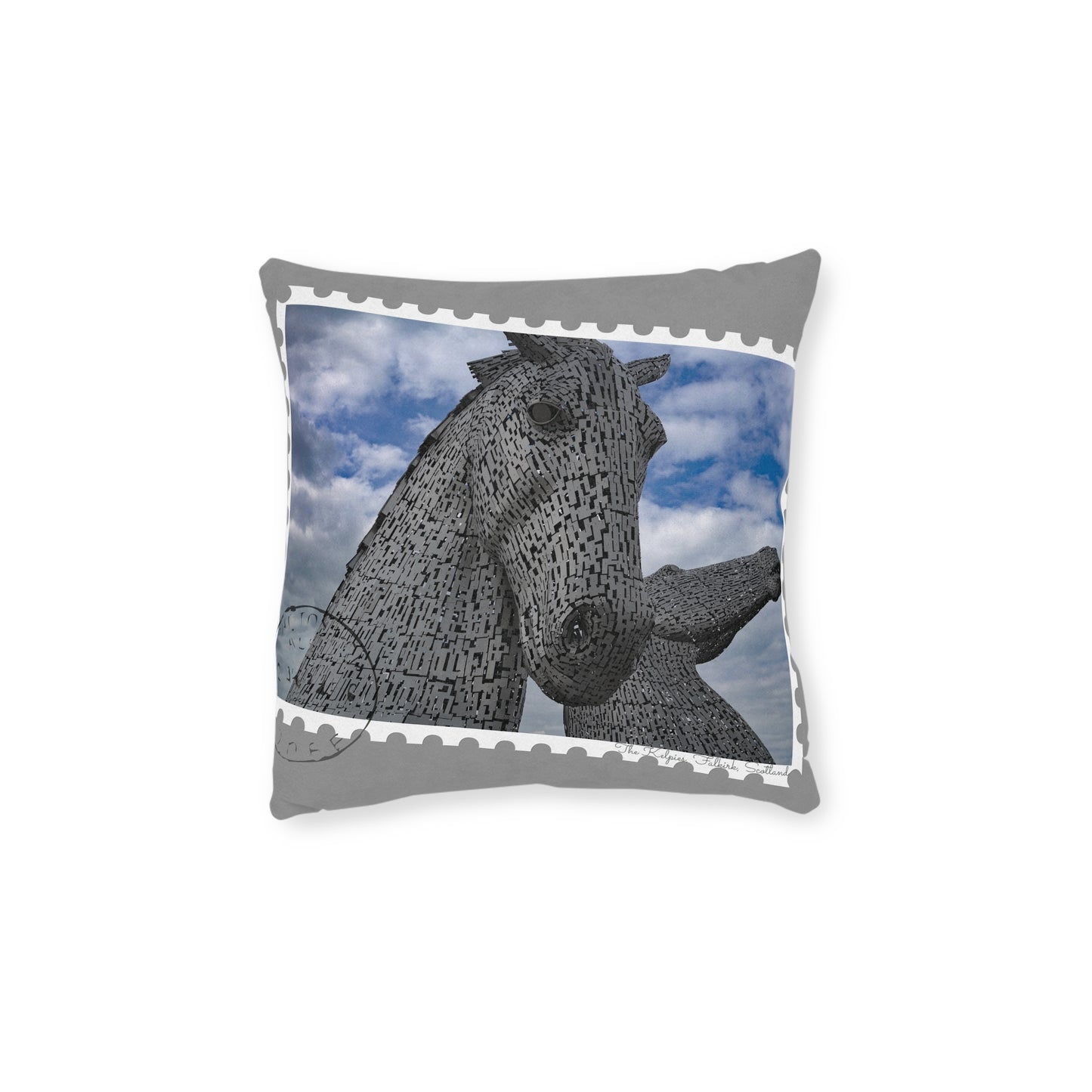 The Kelpies Photo Stamp Square Cushion, Various Sizes