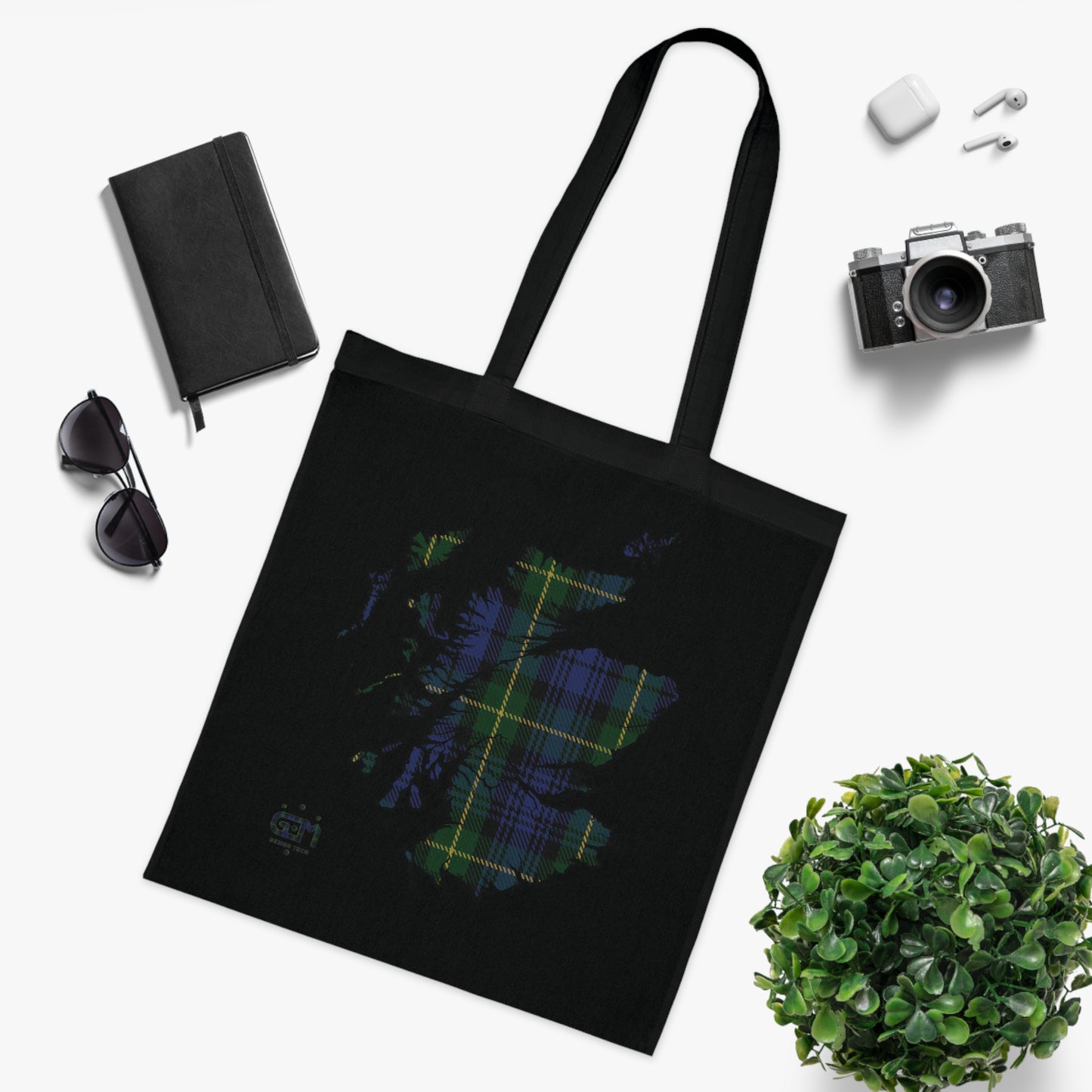 Reversible Scotland Tartan Map Cotton Tote Bag - Gordon Tartan