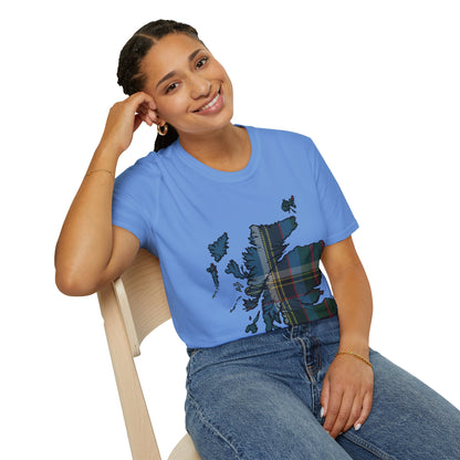 Scotland Tartan Map Softstyle Unisex T-Shirt, Anderson Old Tartan, Various Colours