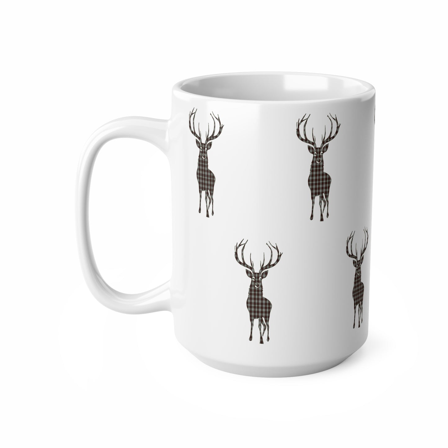 Tartan Stag Mug - Fraser Tartan, Coffee Cup, Tea Cup, Scotland, White