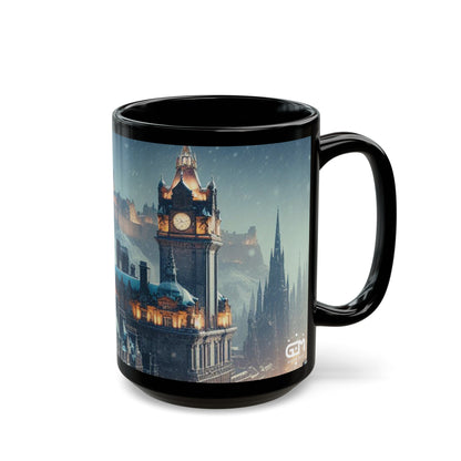 Edinburgh in Winter Mug, Coffee Cup, Tea Cup, Scottish Art, Scottish Landmarks, Scottish Nature, Black