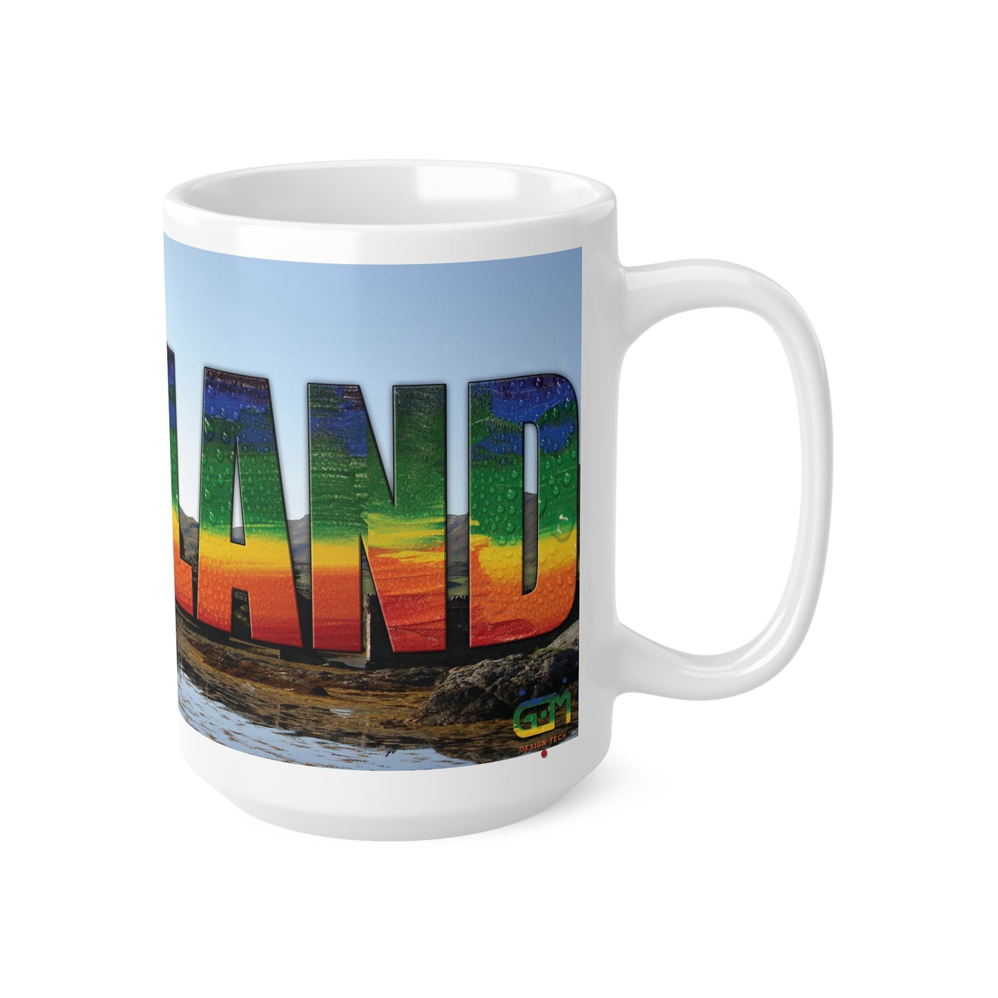 Scotland Lettering Pride Rain Photo Mug, White