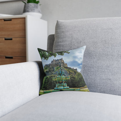 Ross Fountain & Edinburgh Castle Photo Square Cushion, Various Sizes