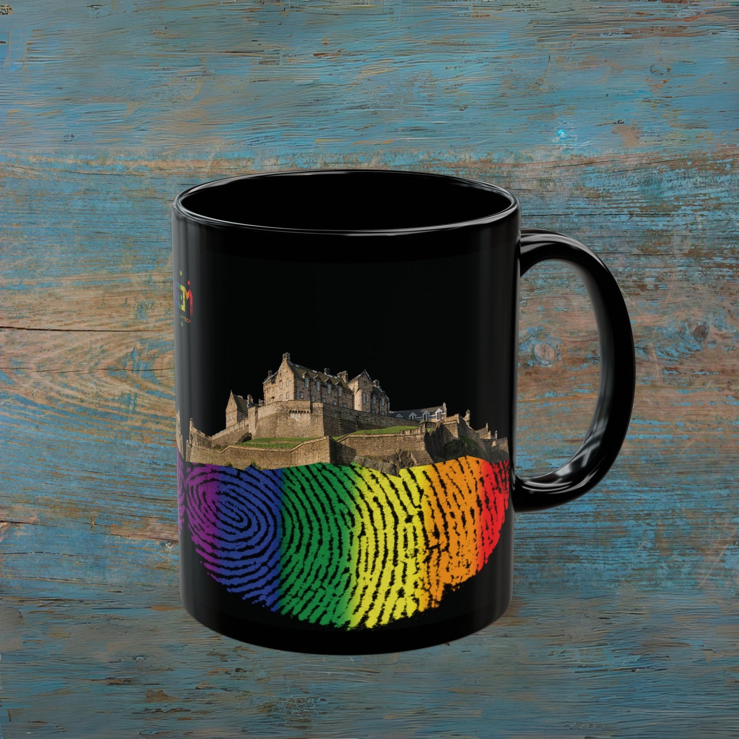 Pride Fingerprint Rock Edinburgh Castle Photo Mug, Black