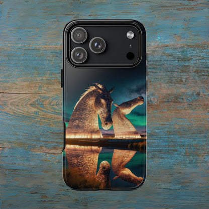 Kelpies Northern Lights Art Phone Case, Scotland, Apple