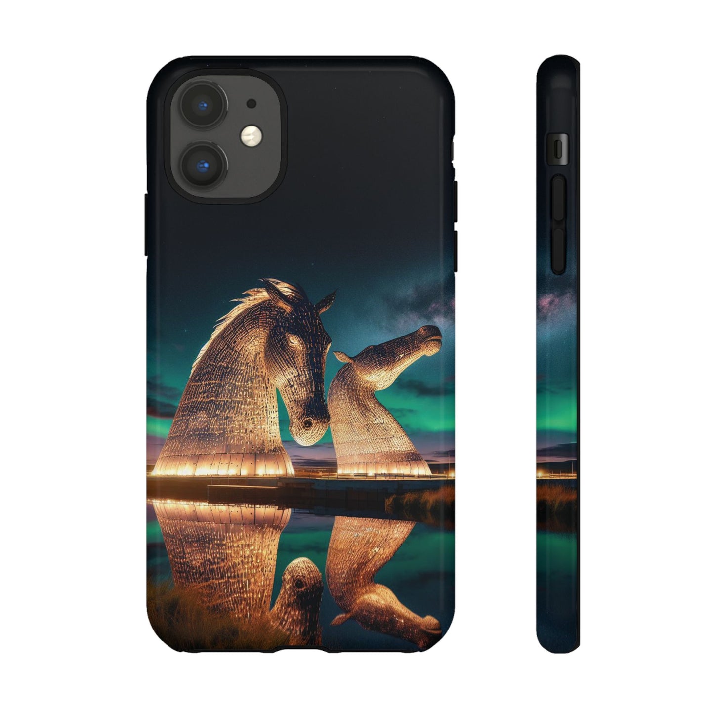 Kelpies Northern Lights Art Phone Case, Scotland, Apple