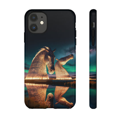 Kelpies Northern Lights Art Phone Case, Scotland, Apple