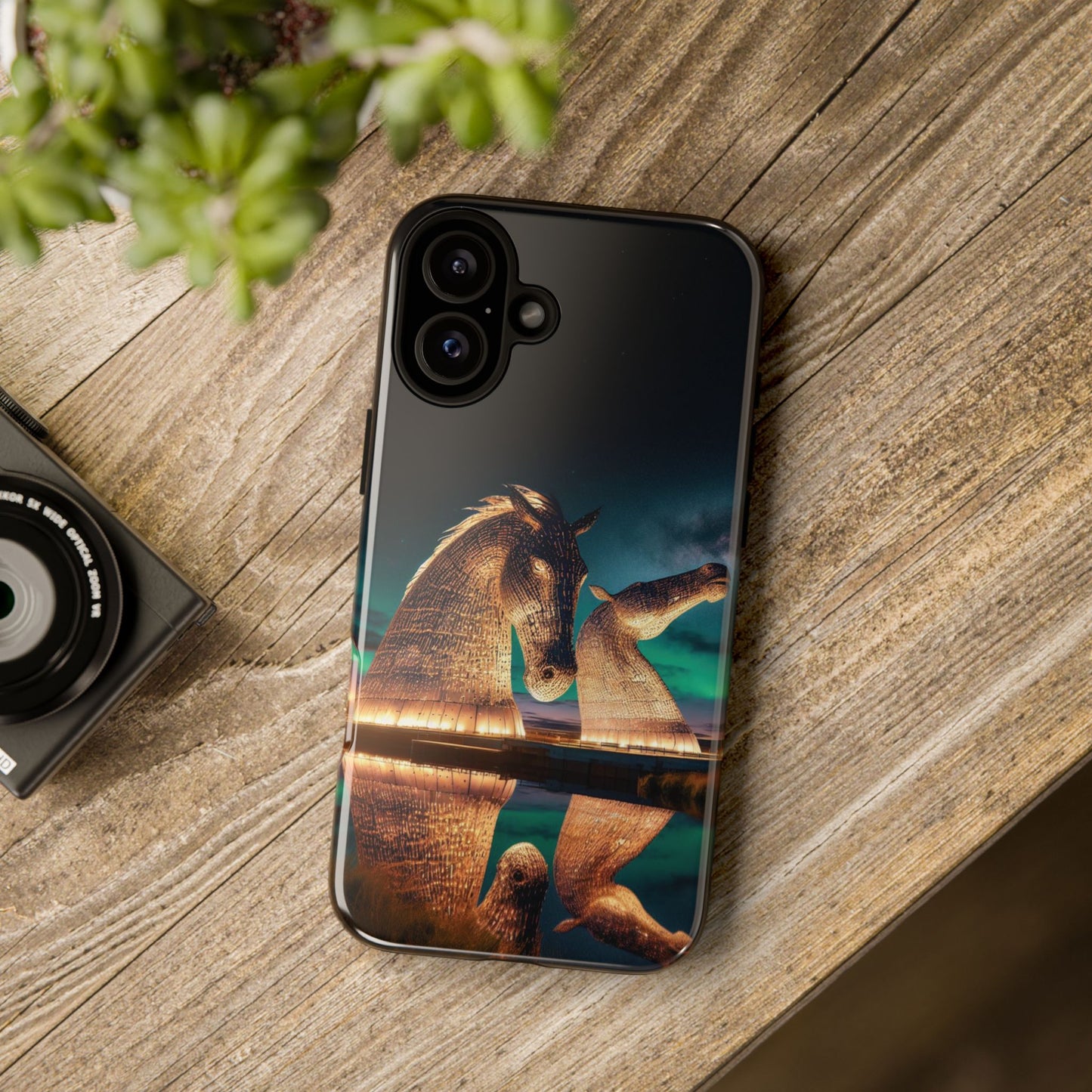 Kelpies Northern Lights Art Phone Case, Scotland, Apple