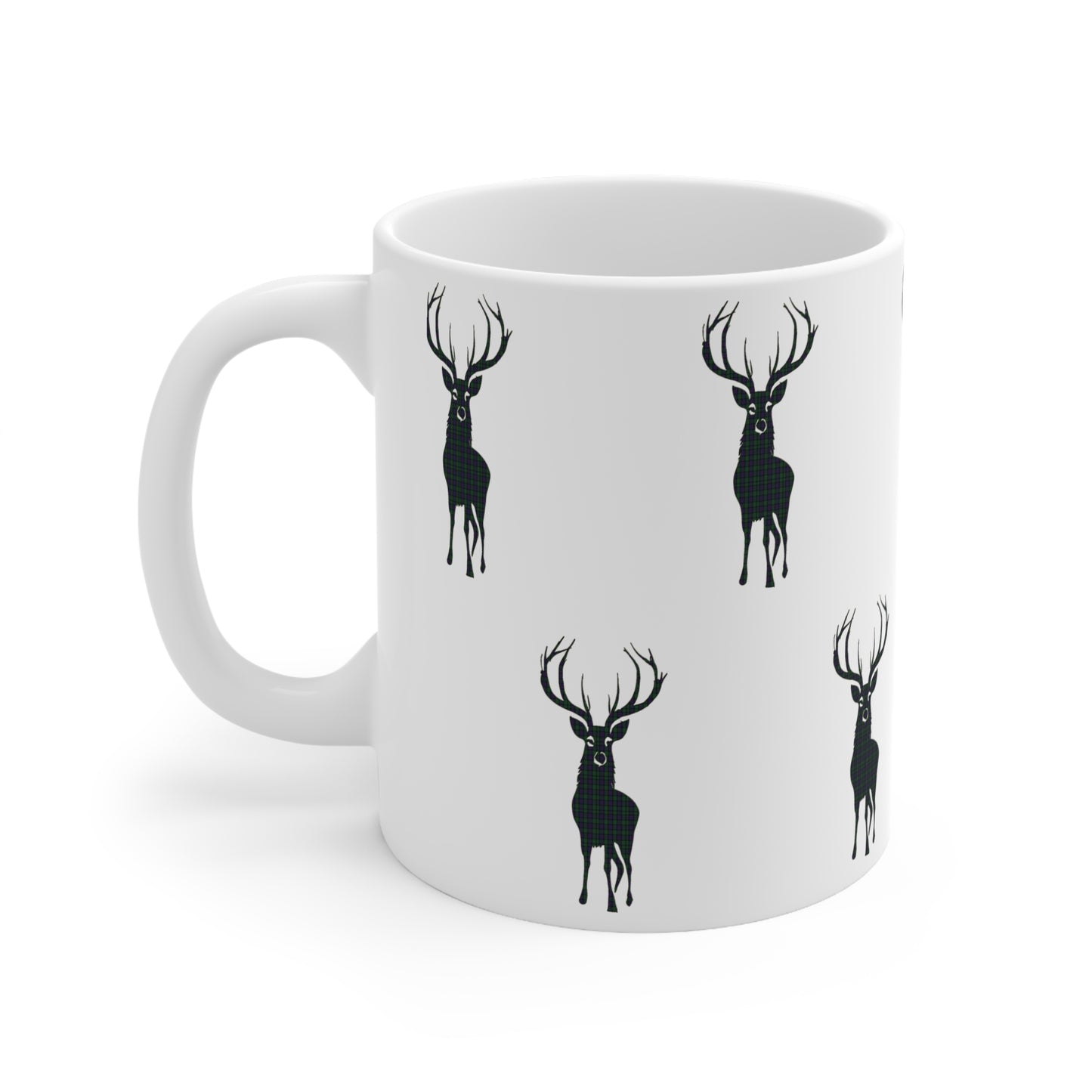 Tartan Stag Mug - Argyle Tartan, Coffee Cup, Tea Cup, Scotland, White