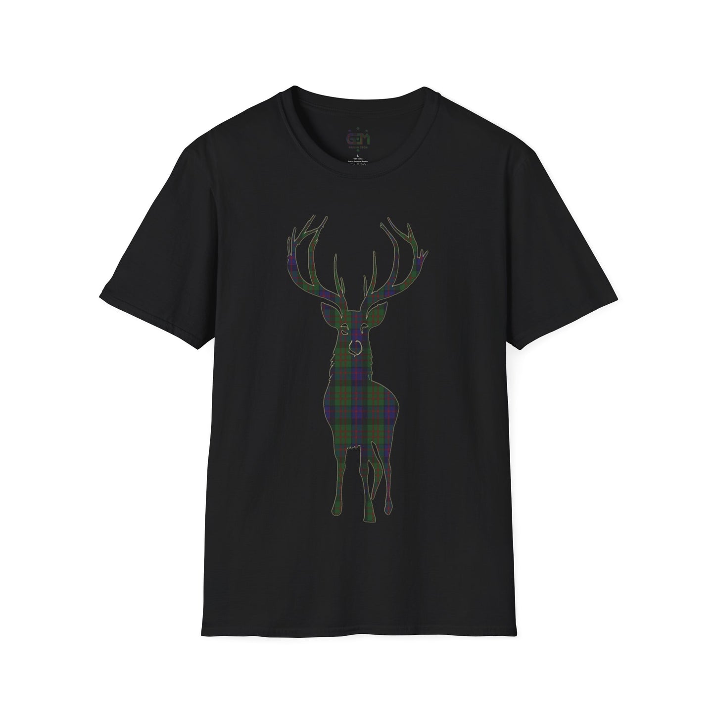 Tartan Stag Softstyle T-Shirt - MacDonald Tartan, Unisex Tee, Scottish Scenery, Various Colours