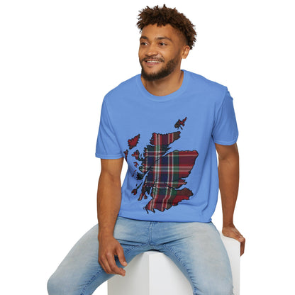 Scotland Tartan Map Softstyle Unisex T-Shirt, MacFarlane Tartan, Various Colours