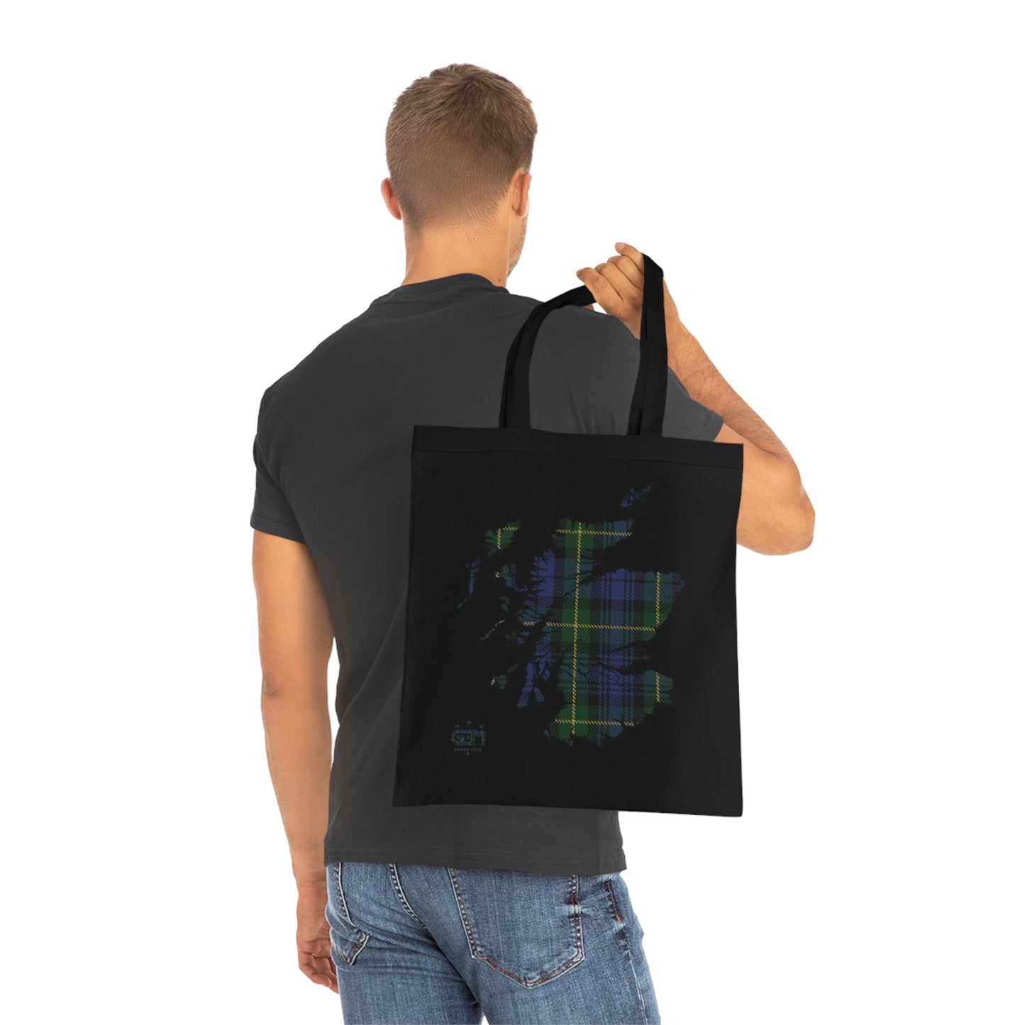 Reversible Scotland Tartan Map Cotton Tote Bag - Gordon Tartan