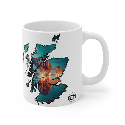 Forth Rail Bridge Scotland Map Mug, Coffee Cup, Tea Cup, Scottish Art, Scottish Landmark, Scenery, Nature, White