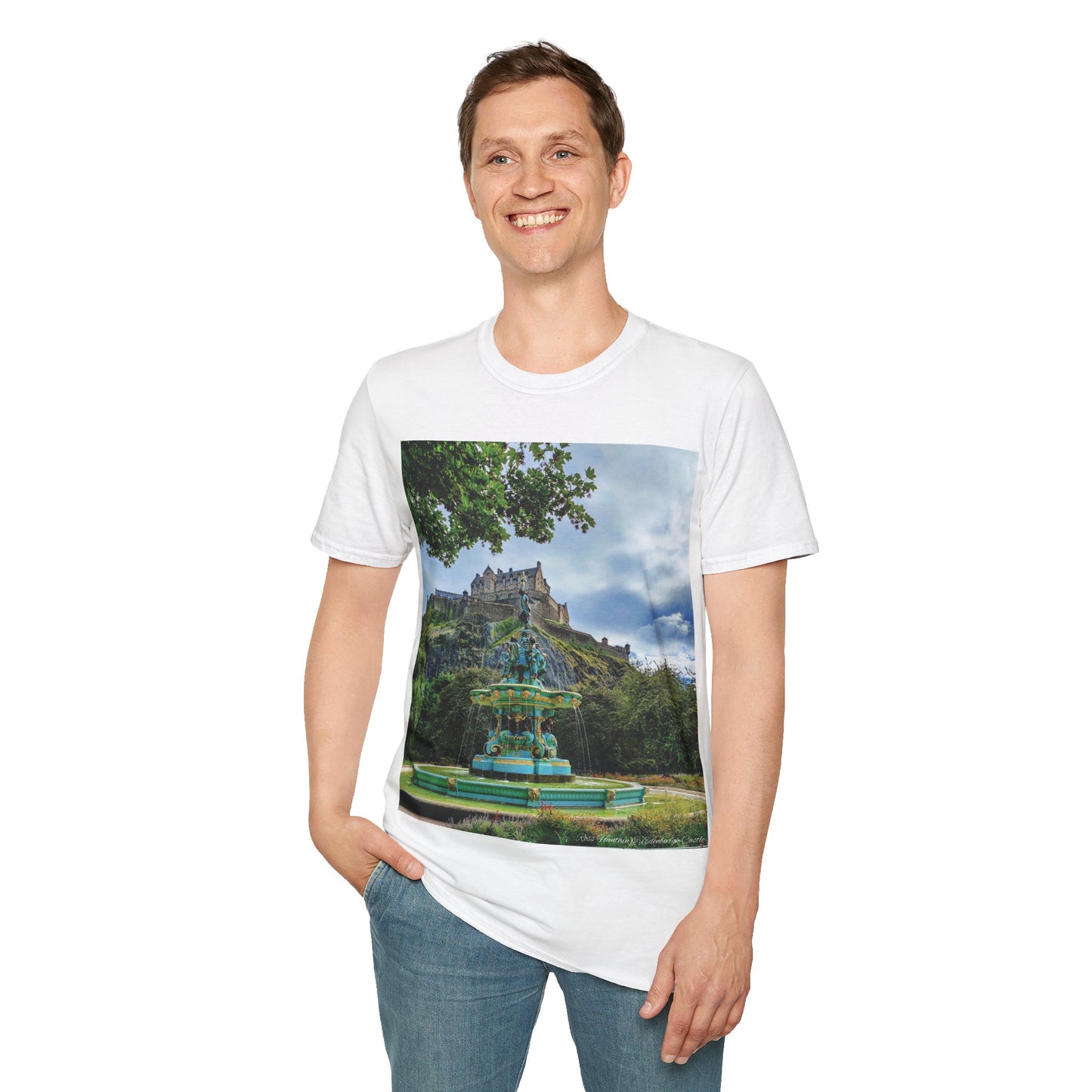 Ross Fountain & Edinburgh Castle Photo Softstyle T-Shirt, Unisex Tee, Various Colours