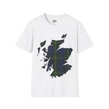 Scotland Tartan Map Softstyle Unisex T-Shirt, Gordon Tartan, Various Colours