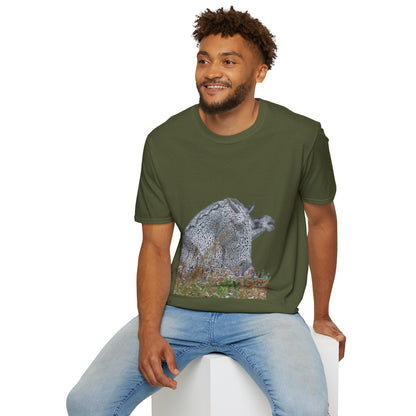 Kelpies with Meadow No Sky Photo Softstyle Unisex T-Shirt, Scottish Tee