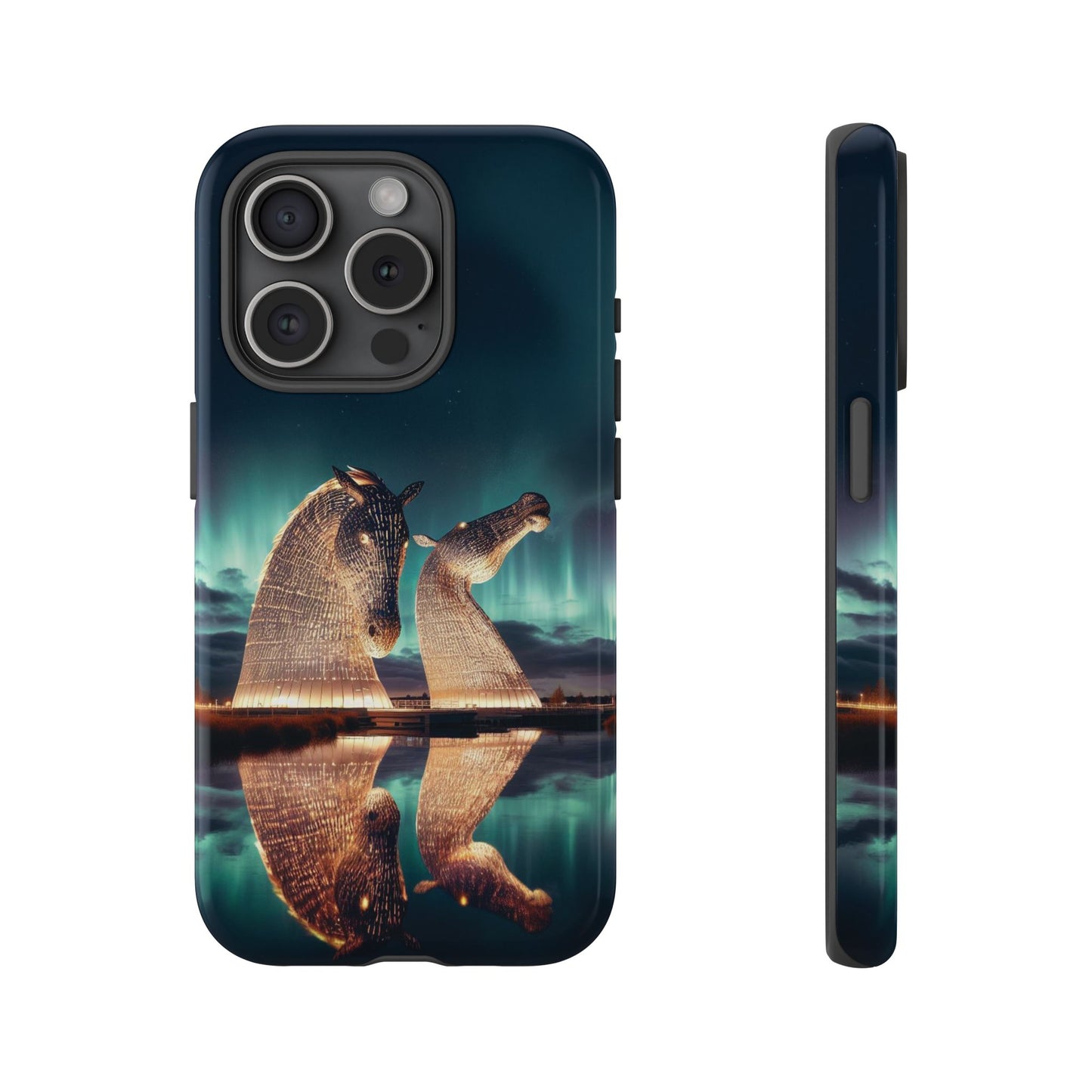 Kelpies Northern Lights Art Variant Phone Case, Scotland, Apple