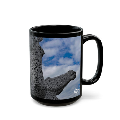 Kelpies Photo Mug, Coffee Cup, Tea Cup, Scottish Art, Scottish Landmarks, Scottish Nature, Black