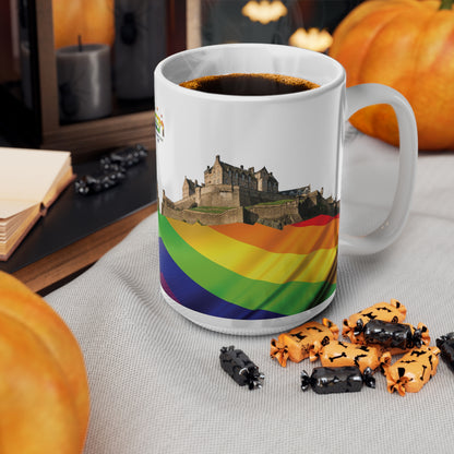 Pride Flag Rock Edinburgh Castle Photo Mug, White